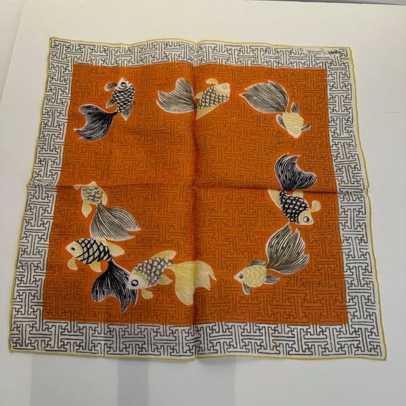 Rare, Vintage 1950's Tammis Keefe Koi and Fish Cotton Hankie, New With Tags - Picture 4 of 6